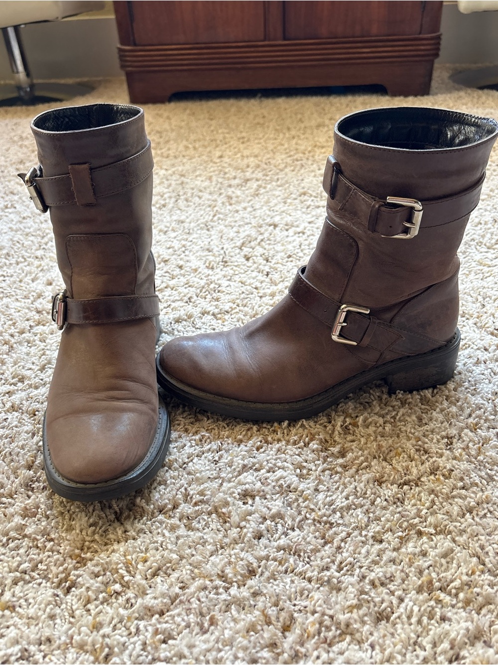 Aquatalia Sweet 3 Moto Boots Calf Height Espresso Brown Sz 7